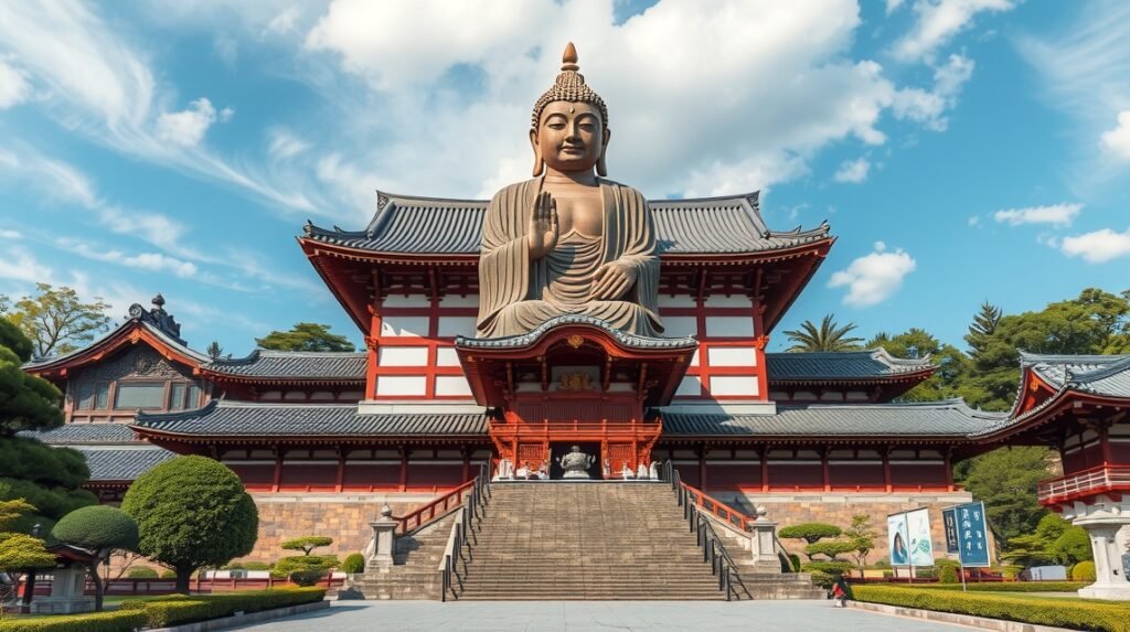 Tocho-ji templom Fukuokában és az óriás fa Buddha