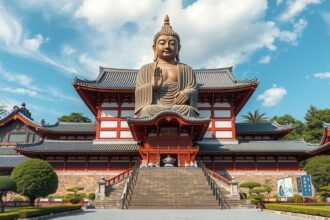 Tocho-ji templom Fukuokában és az óriás fa Buddha