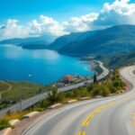 Festői útvonal Chalkidikiben, Görögország tengerpartján és hegyvidékén.