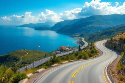 Festői útvonal Chalkidikiben, Görögország tengerpartján és hegyvidékén.