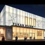 Fukuoka Ázsiai Művészeti Múzeum modern épülete éjszaka