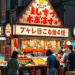 Utcai kifőzde Fukuokában, ahol helyi ételek, mint ramen és yakitori várnak.