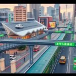 Fukuoka városi közlekedés és vasúti rendszer a reptér közelében.