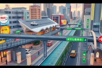 Fukuoka városi közlekedés és vasúti rendszer a reptér közelében.