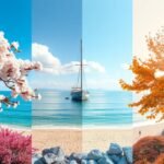 Tavaszi cseresznyevirág, nyári tengerpart és őszi lombok Fukuokában