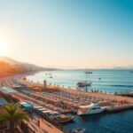 Gyönyörű látkép Antalya tengerpartjáról naplementekor