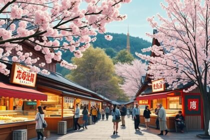 Sakuranobaba Josaien gasztro-falu Kumamoto városában, Japánban.