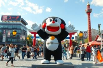 Kumamon köszönti a látogatókat Kumamoto városában.