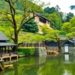 Kurokawa Onsen vidéki táj és termálfürdők Kumamotóban