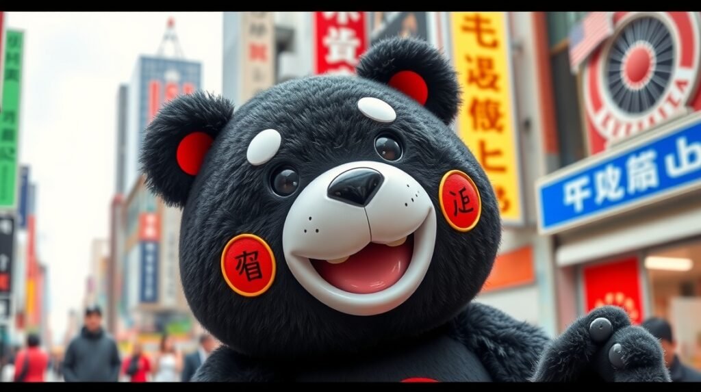 Kumamon, a black bear mascot of Kumamoto, Japan, with a cheerful expression.