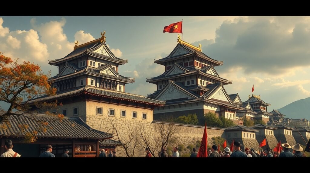 Kumamoto vára a Satsuma-lázadás idején, katonai szimbólum.