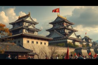 Kumamoto vára a Satsuma-lázadás idején, katonai szimbólum.