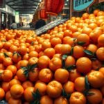 Friss mikan (mandarin) gyümölcsök halmaza egy piacon