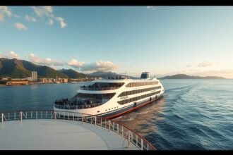 Komphajó Macujama és Hirosima között a tenger fölött.