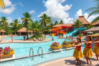 Spa Resort Hawaiians élményfürdő pálmafákkal és csúszdákkal