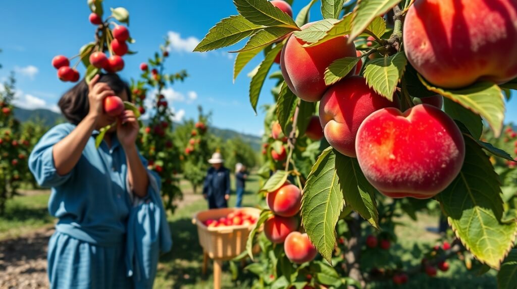 Barack- és cseresznyeszedés Fukusimában, napsütéses ültetvények