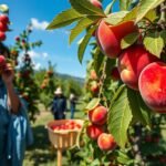 Barack- és cseresznyeszedés Fukusimában, napsütéses ültetvények