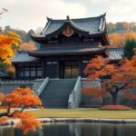 Entsu-in templom Matsushima csendes zen-kerttel és őszi fákkal.