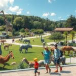 Családi nap a Yagiyama Állatkertben, Szendai gyönyörű zöld táján.