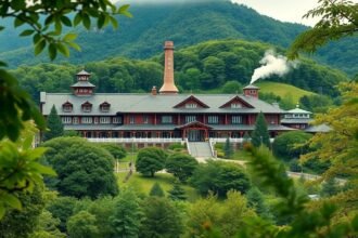 Nikka Whisky Miyagikyo lepárló gyönyörű hegyi tájban