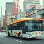 Loople Sendai turistabusz közlekedés közben Japán városában.