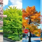 Különböző évszakok Szendai fái és tájai, cseresznyevirág és lombszín