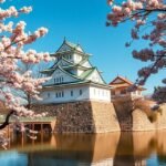 A Hirosimai várkastély, a Pontyvár virágzó cseresznyefákkal körülvéve