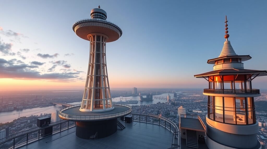 Orizuru Tower kilátóterasz Hirosimában, gyönyörű panorámával