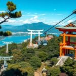 Panoráma a Misen-hegyről, libegővel és a vörös torii-val