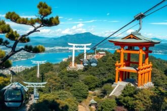 Panoráma a Misen-hegyről, libegővel és a vörös torii-val