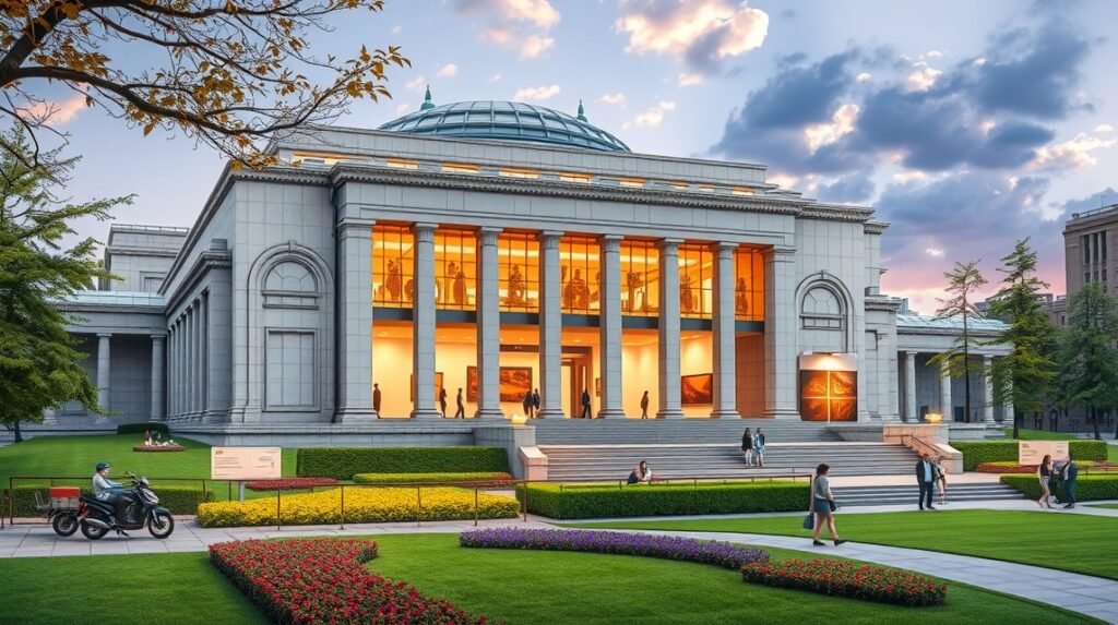 A Hirosimai Művészeti Múzeum látképe szép környezetben