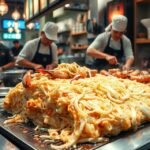 Hirosimai okonomiyaki készítése friss hozzávalókból egy étteremben.