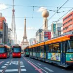 Hiroshima villamosok és városi táj, a Hiroden hálózattal