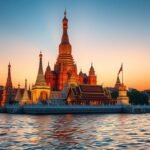 Wat Arun, a Hajnal temploma a Chao Phraya folyó partján Bangkokban.
