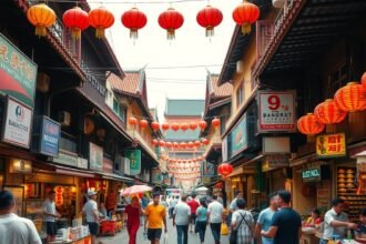 Yaowarat út neonfényei és forgalmas utcája Bangkok Kínai negyedében.