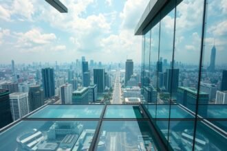 Kilátás Bangkok városára a Mahanakhon SkyWalk üvegpadlójáról