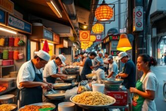 Utcai étkezés Bangkokban, friss Pad Thai és helyi ízek