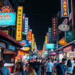 Pattaya Walking Street éjszakai élet, neonfények és turisztikai bárok