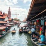 Pattayai Úszópiac csónakokkal és helyi termékekkel