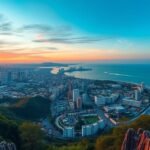 Pattaya város panorámája a View Pointból naplementekor.
