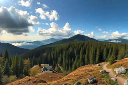 Panoráma a Fekete-erdőről hűvös időben, túrázáshoz ideális környezet