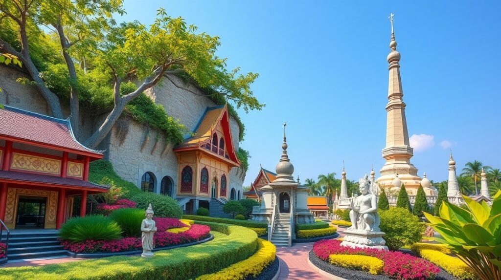 Mini Siam makettpark Pattayán, Thaiföld híres épületeinek kicsinyített másolatai.