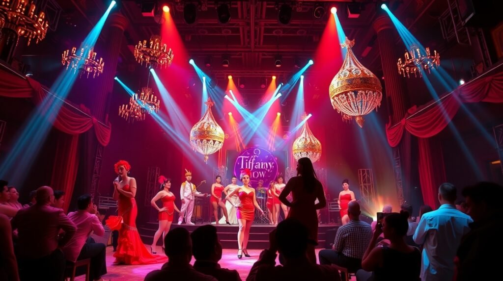 Tiffany's Show kabaré előadás Pattayán, ragyogó díszletekkel.