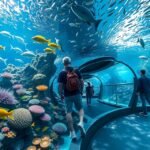 Látogatók az Underwater World Pattaya akváriumban, csodás tengeri élővilággal.