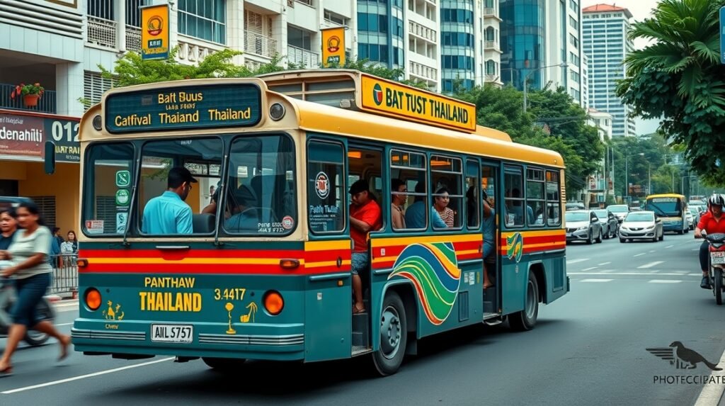 Pattayai Baht Bus, piros pickup, helyi közlekedési lehetőség Thaiföldön