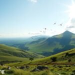 Zöld dombok és napfény a skóciai felföldön, szúnyogokkal.