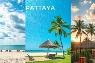 Pattaya tengerpart és trópusi táj különböző időjárásban.
