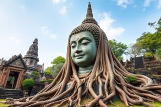Buddha szobor a Wat Mahathat templomnál Ayutthayában, Thaiföldön.