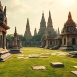 Ayutthaya történelmi park látképe ódon templomromokkal