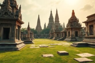 Ayutthaya történelmi park látképe ódon templomromokkal